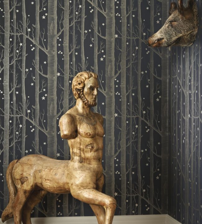 Woods & Stars Nursery Room Wallpaper - Gray