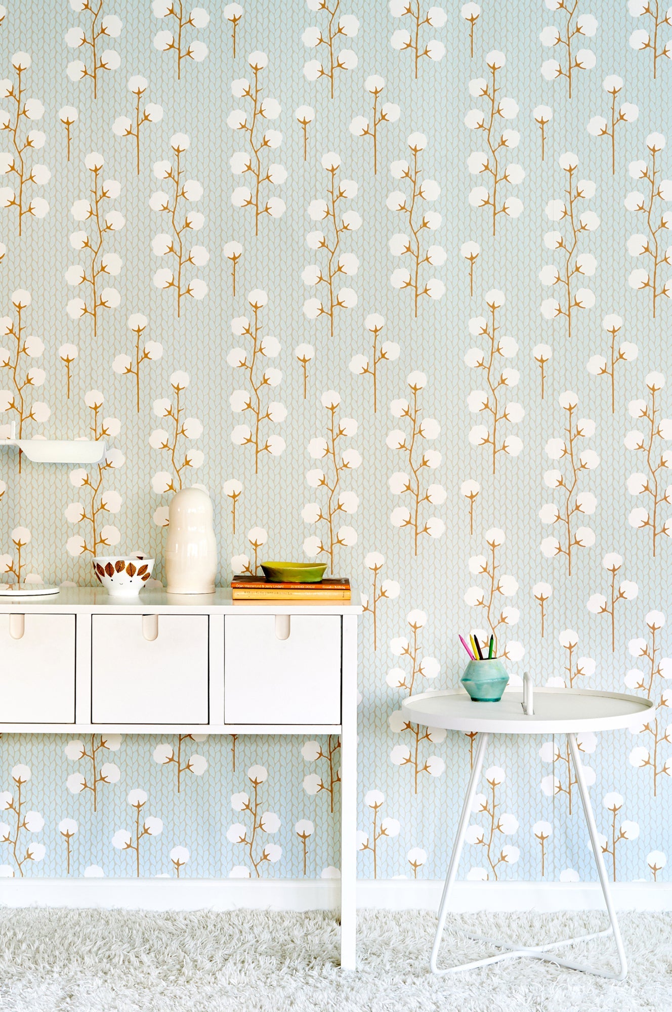 Sweet Cotton Turquoise Wallpaper - Majvillan