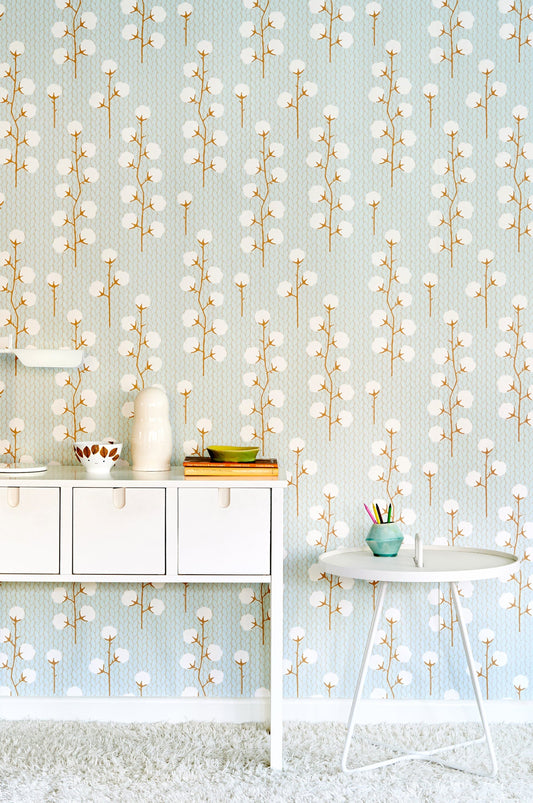 Sweet Cotton Turquoise Wallpaper - Majvillan