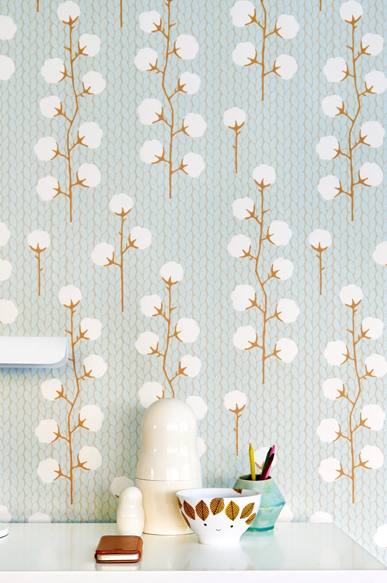 Sweet Cotton Turquoise Wallpaper - Majvillan