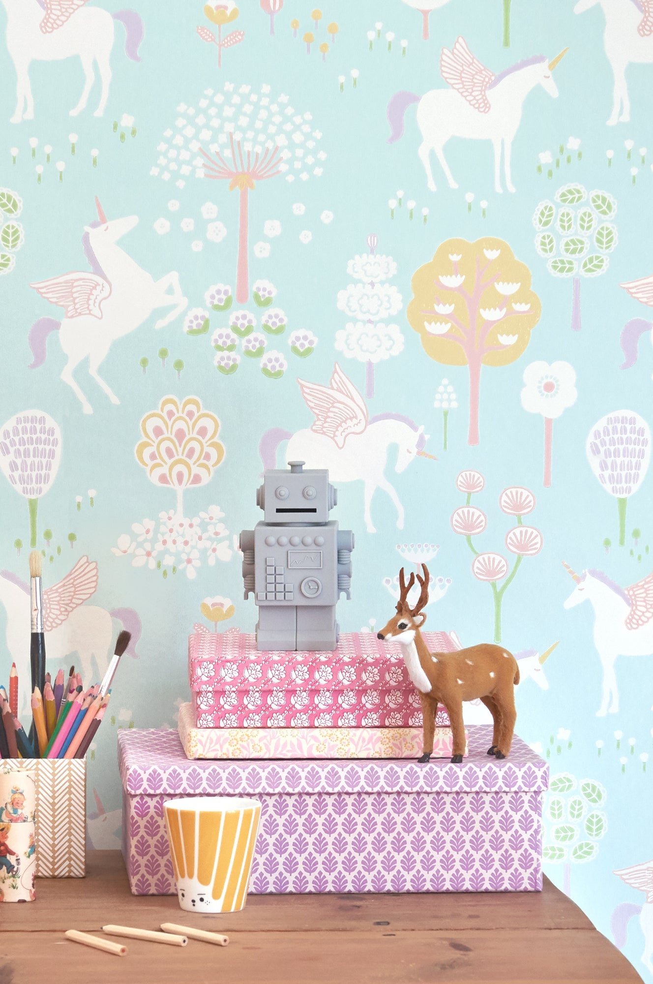 True Unicorns Turquoise Wallpaper - Majvillan
