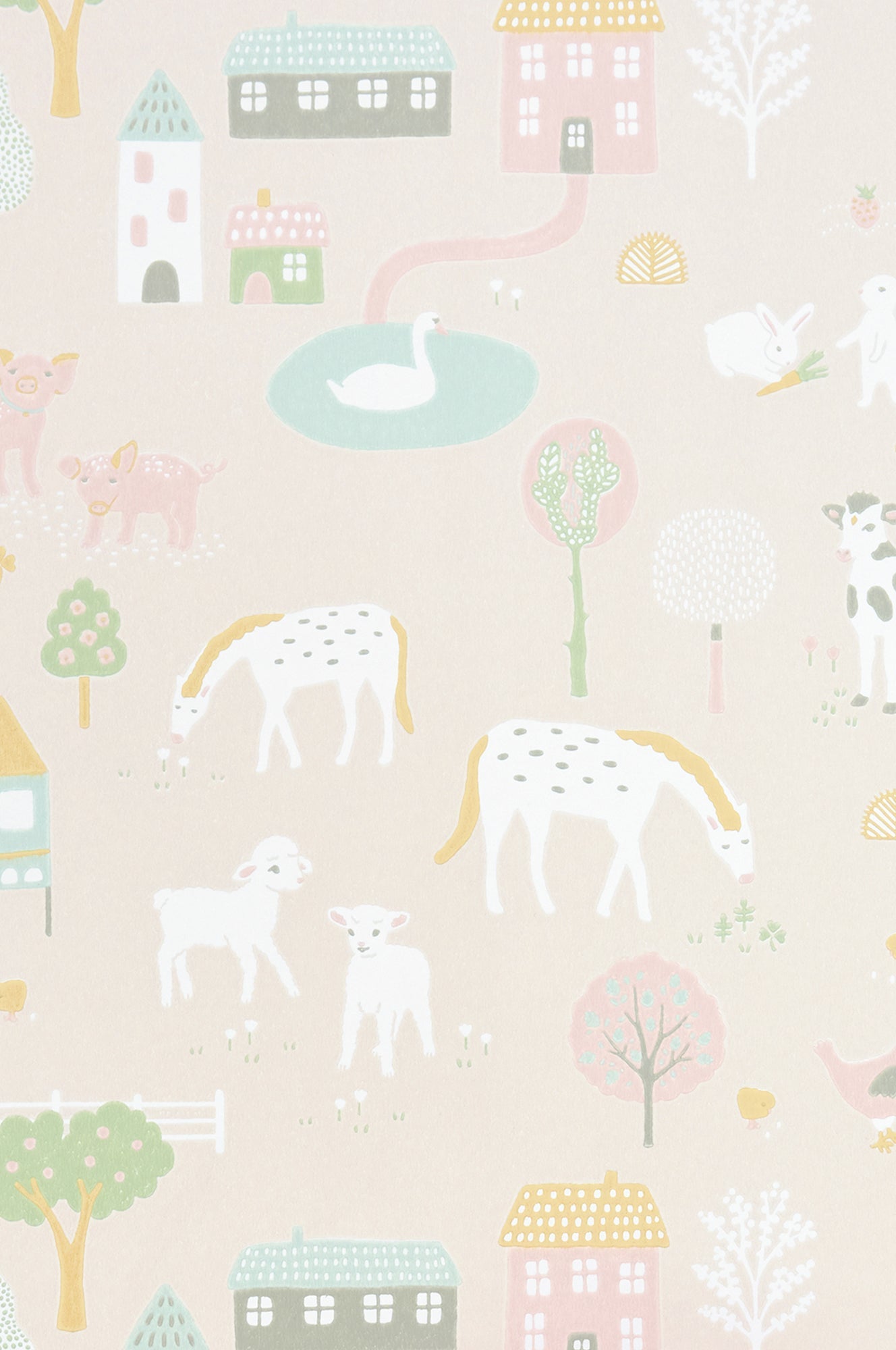 My Farm Soft Pink Wallpaper - Majvillan