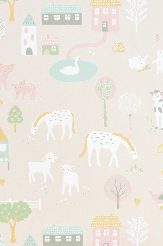 My Farm  Soft Pink Wallpaper - Majvillan