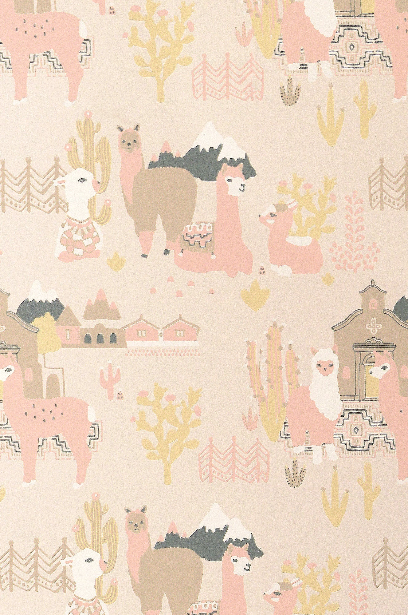 Lama Village Light Sunny Pink Wallpaper - Majvillan