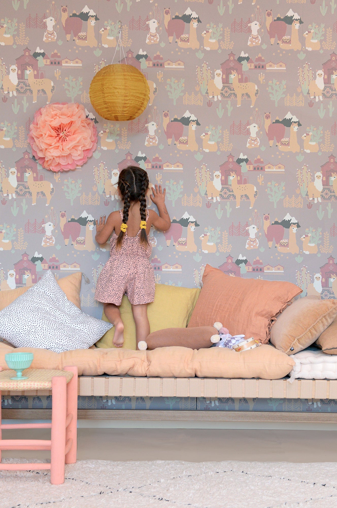Lama Village Evening Lilac Wallpaper - Majvillan