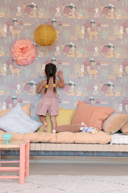 Lama Village Evening Lilac Wallpaper - Majvillan