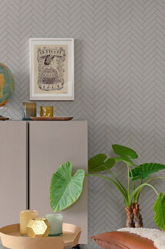 Herringbone Greige Blue Wallpaper - Majvillan