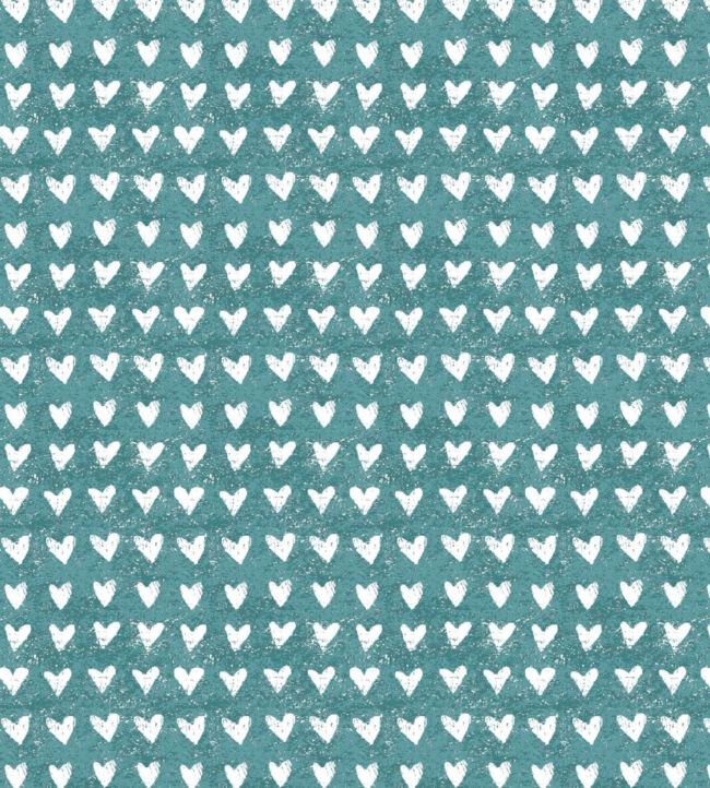 Hearts Nursery Fabric - Teal