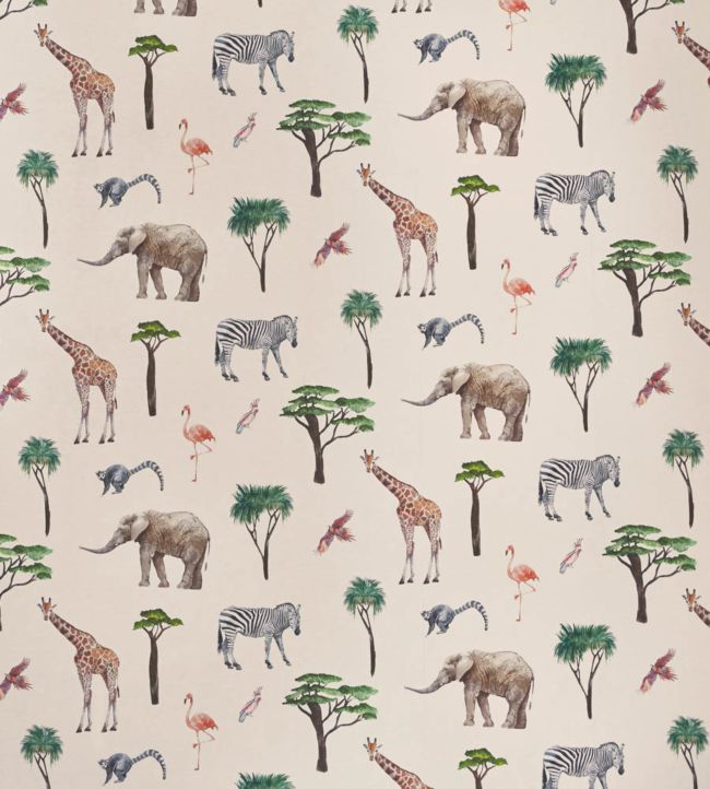 Safari Park Nursery Wallpaper - Pink