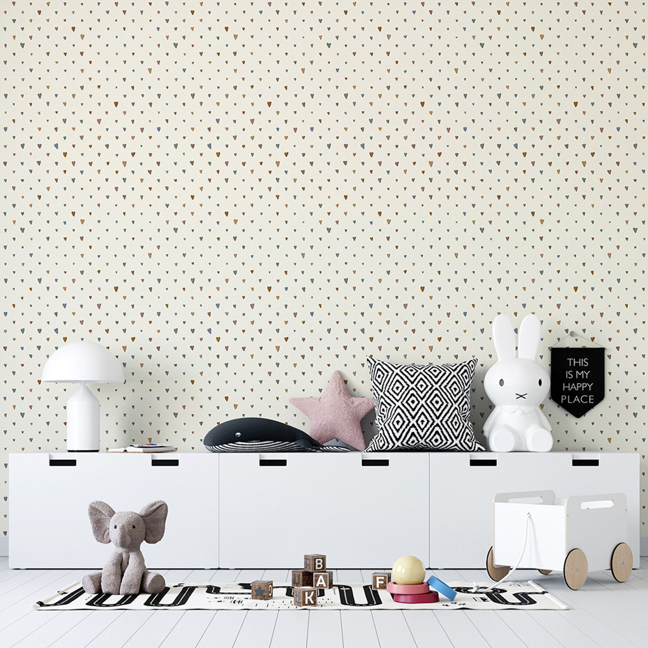 Hearts Great Kids Nursery Room Wallpaper - Cream