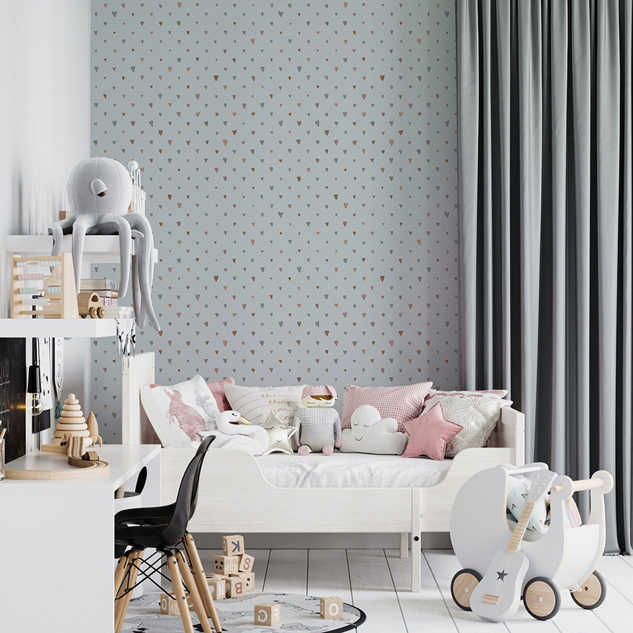 Hearts Great Kids Nursery Wallpaper Room - Blue