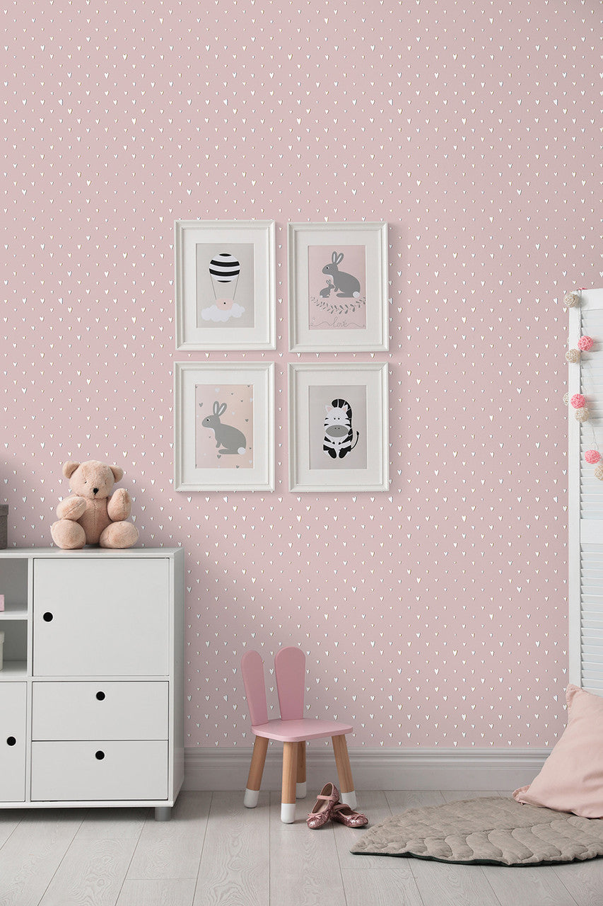 Hearts Great Kids Nursery Room Wallpaper - Purple