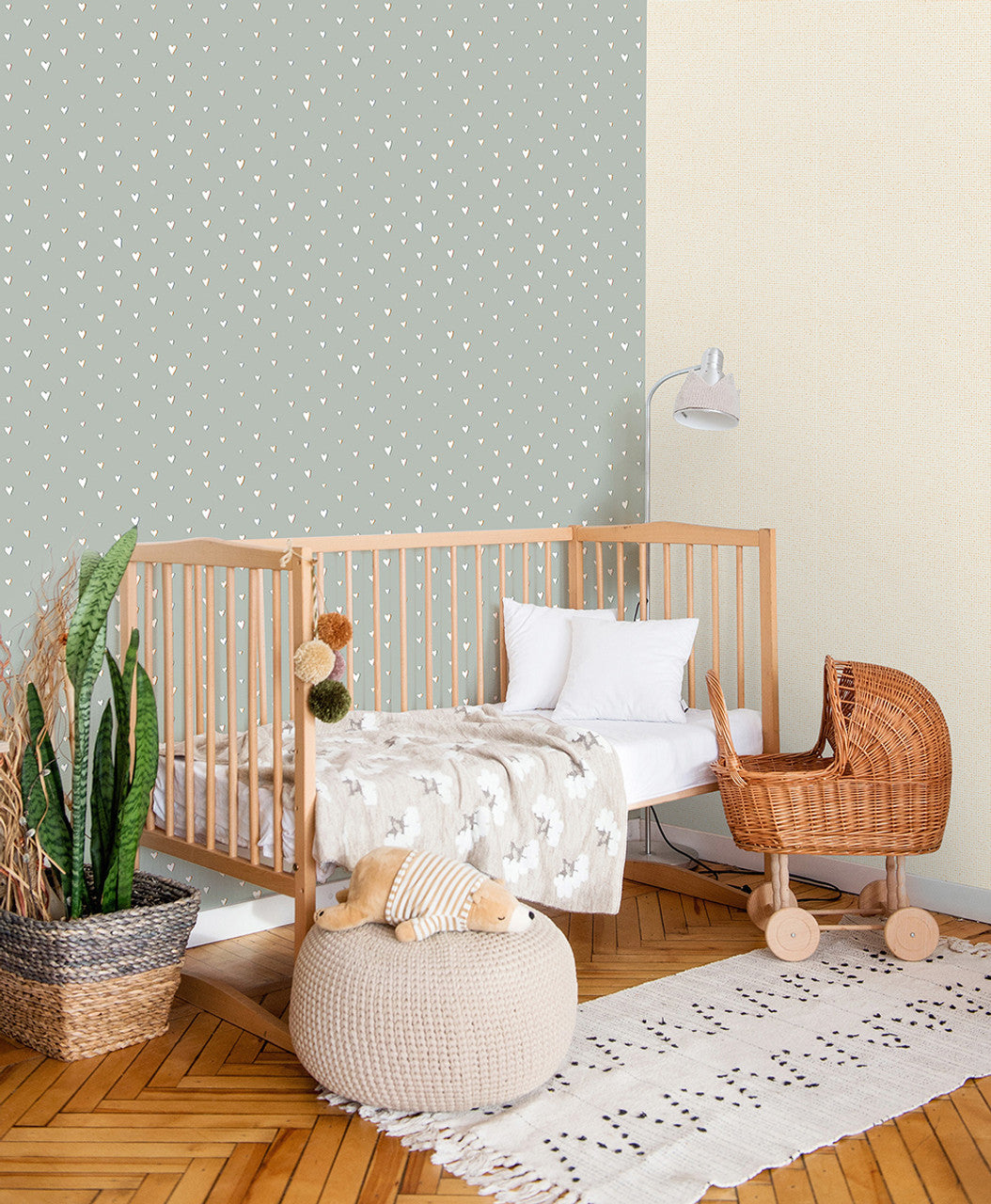 Hearts Great Kids Nursery Room Wallpaper - Green
