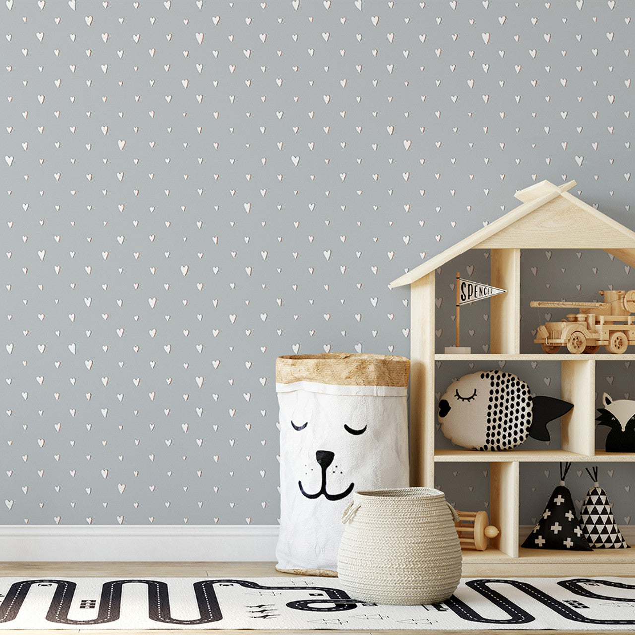 Hearts Great Kids Nursery Room Wallpaper - Blue