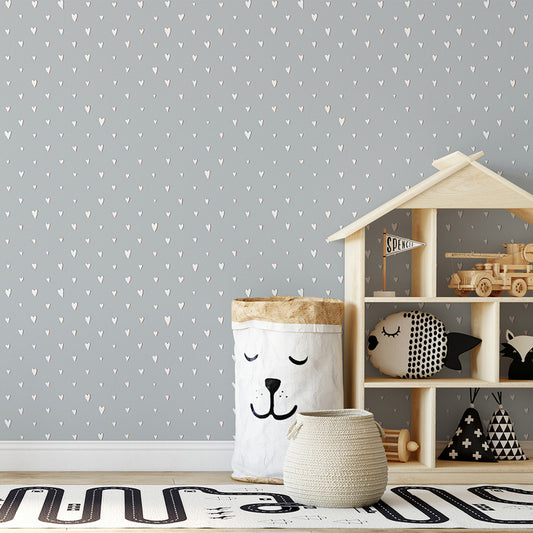 Hearts Great Kids Nursery Room Wallpaper - Blue