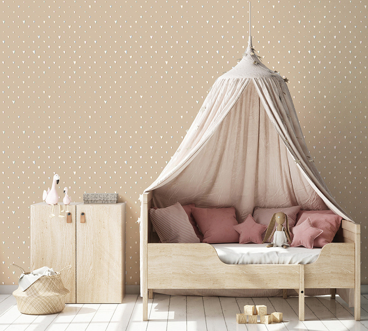 Hearts Great Kids Nursery Room Wallpaper - Sand