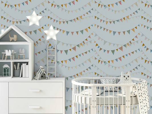 Garland Great Kids Nursery Room Wallpaper - Blue
