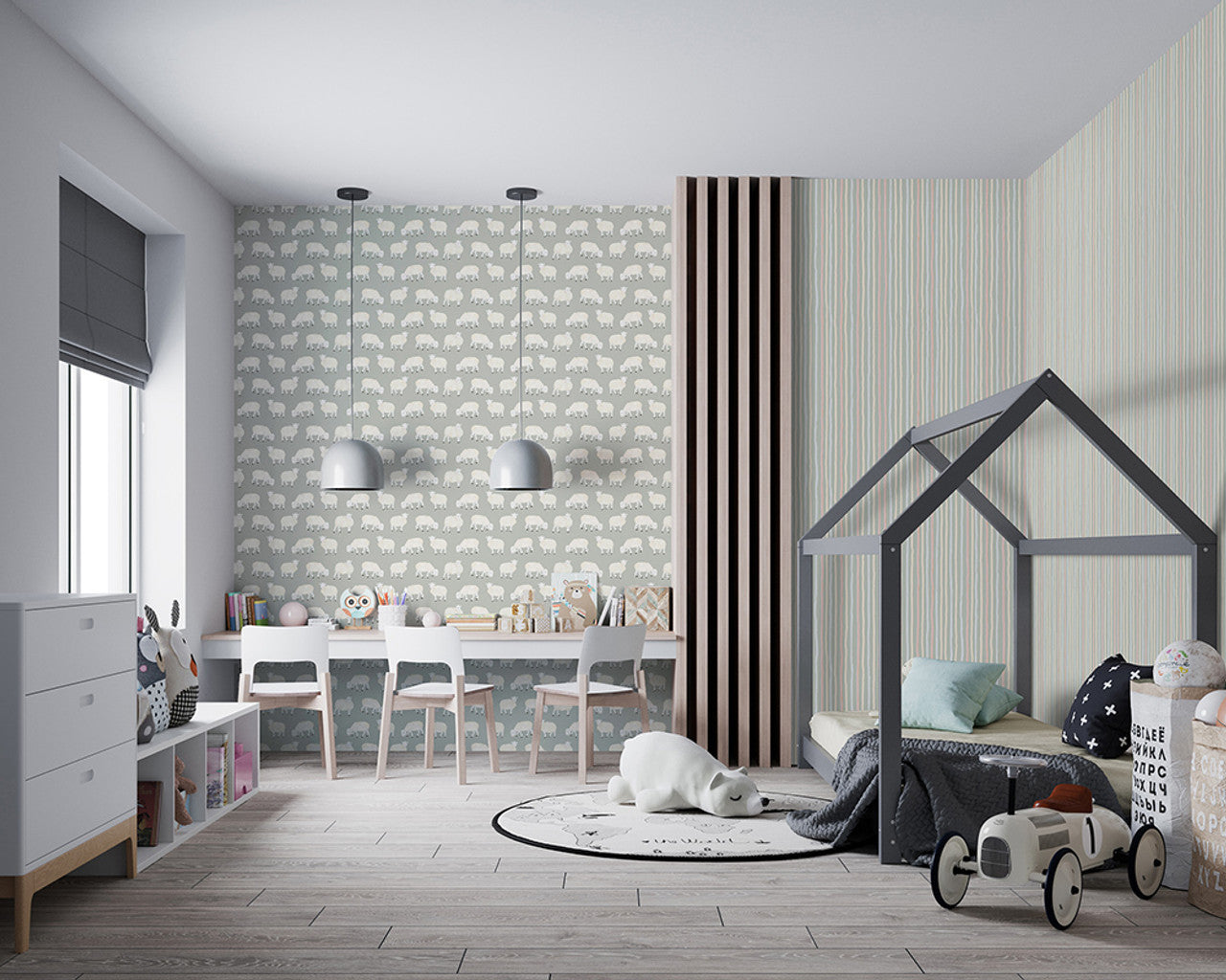 Sweet Sheep Great Kids Nursery Room Wallpaper - Gray
