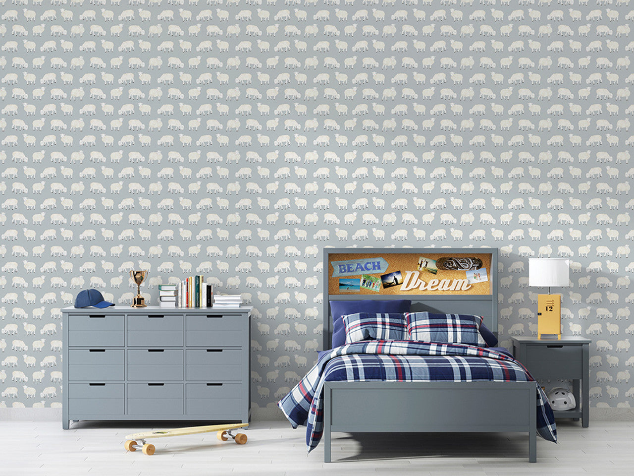 Sweet Sheep Great Kids Nursery Room Wallpaper - Blue