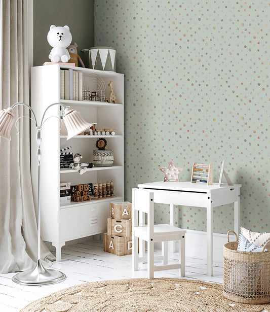 Watercolor Dots Great Kids Nursery Room Wallpaper - White