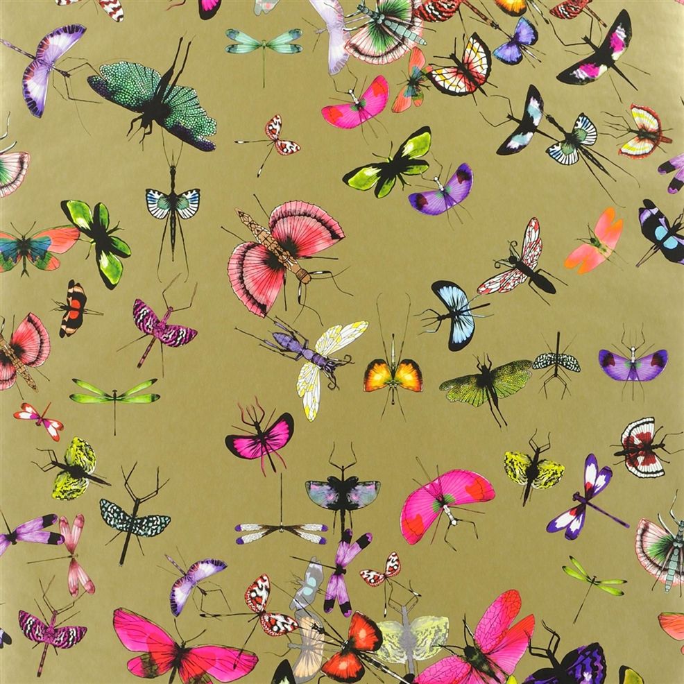 Mariposa Gold Butterfly Nursery Wallpaper - Gold
