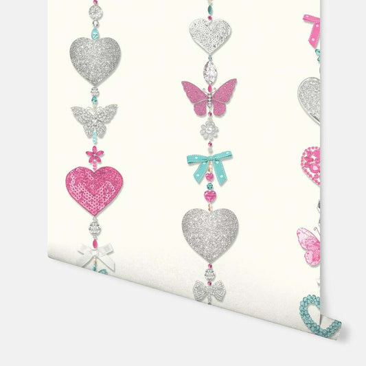 Tiffany Stripe Imagine Fun Nursery Room Wallpaper - White