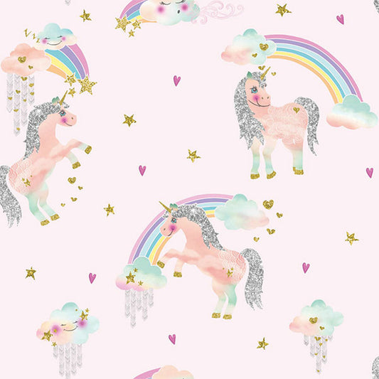 Rainbow Unicorn Imagine Fun Nursery Wallpaper - Pink