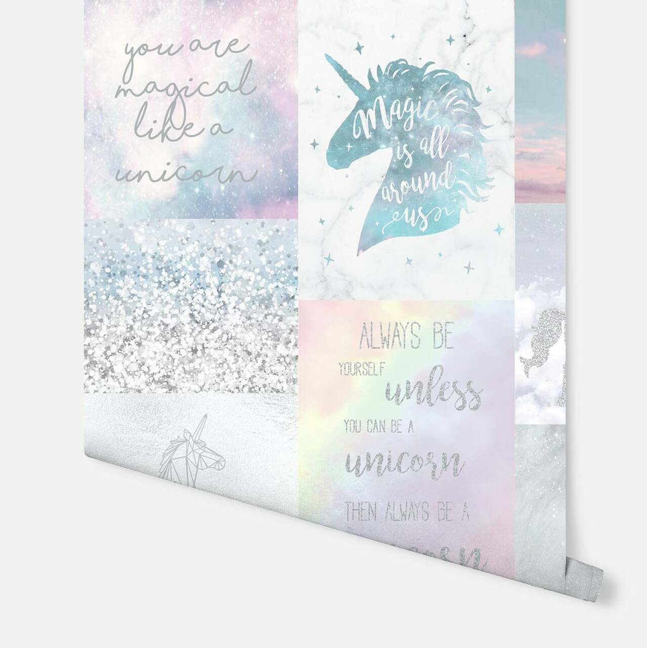 Believe in Unicorns Nursery Room Wallpaper - Blue