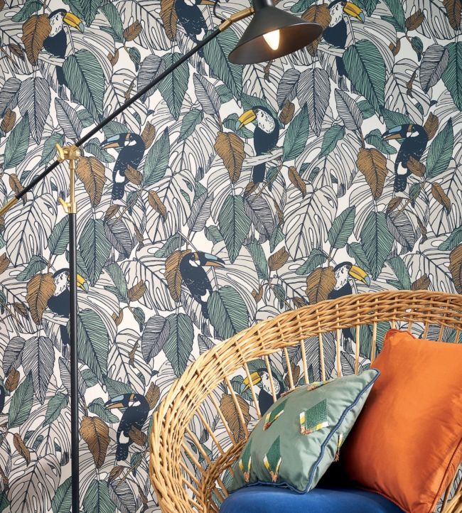 Toucan Nursery Room Wallpaper - Gray