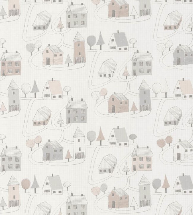 Small Village Nursery Wallpaper - Blue