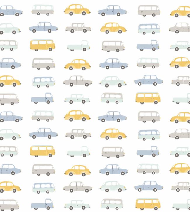 Vintage Cars Nursery Fabric - Blue
