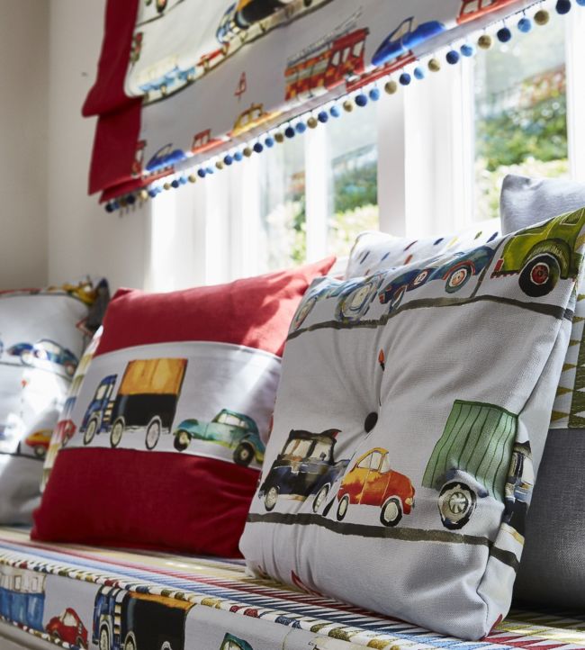 On The Road Nursery Room Fabric - Blue
