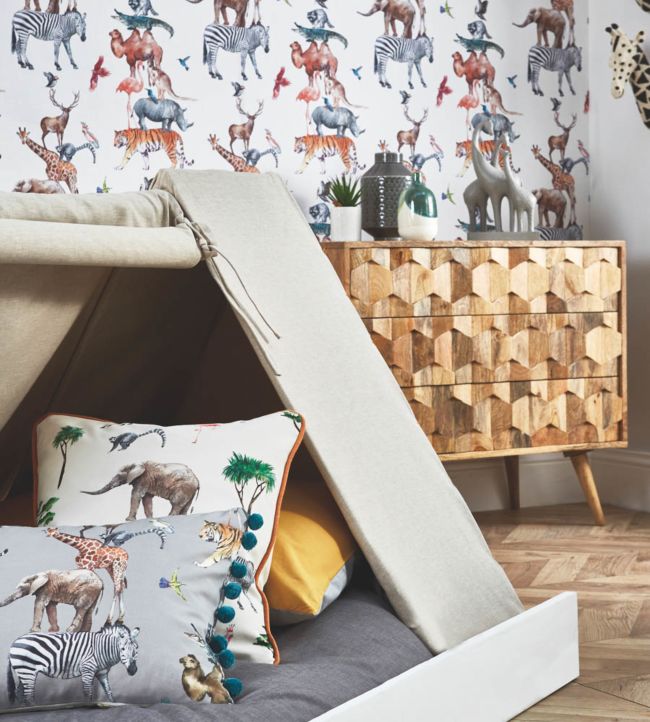 Animal Kingdom Nursery Room Fabric - Gray