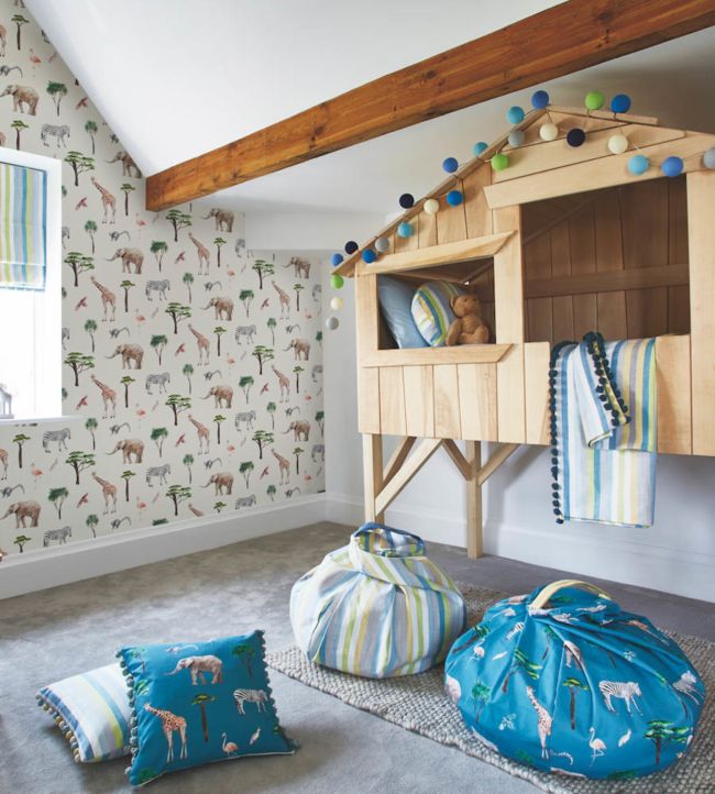 On Safari Nursery Room Fabric 2 - Blue