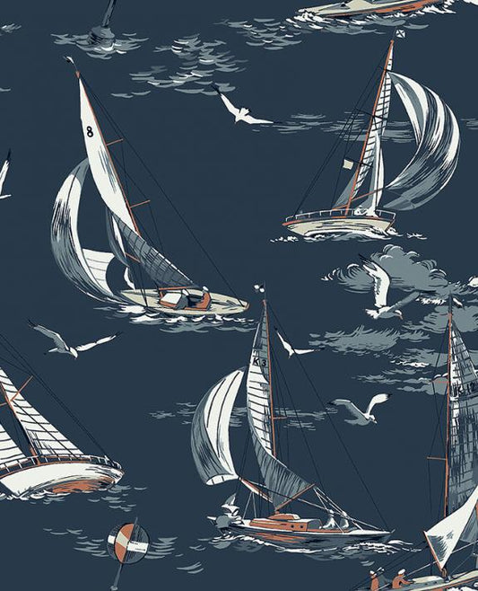 Sailboats Nursery Room Wallpaper - Blue