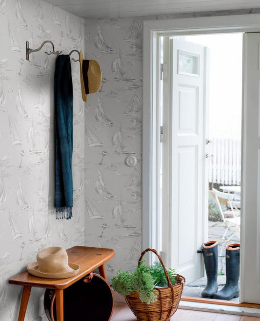 Sailboats Nursery Room Wallpaper 2 - Silver