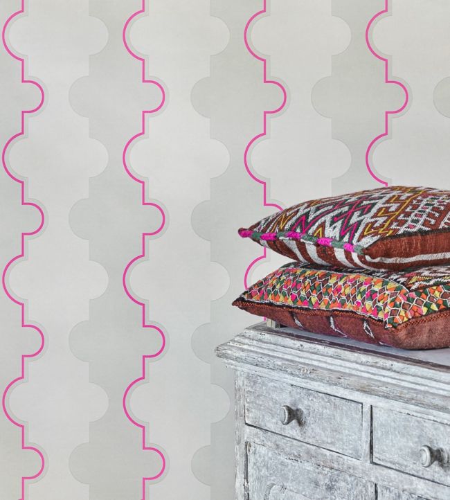 Jigsaw Stripe Nursery Room Wallpaper 2 - Pink