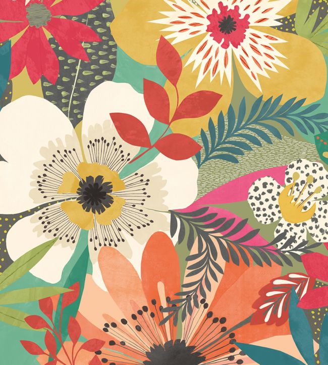 Floral Riot Nursery Wallpaper - Red