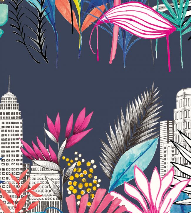 Urban Tropic Nursery Wallpaper - Blue