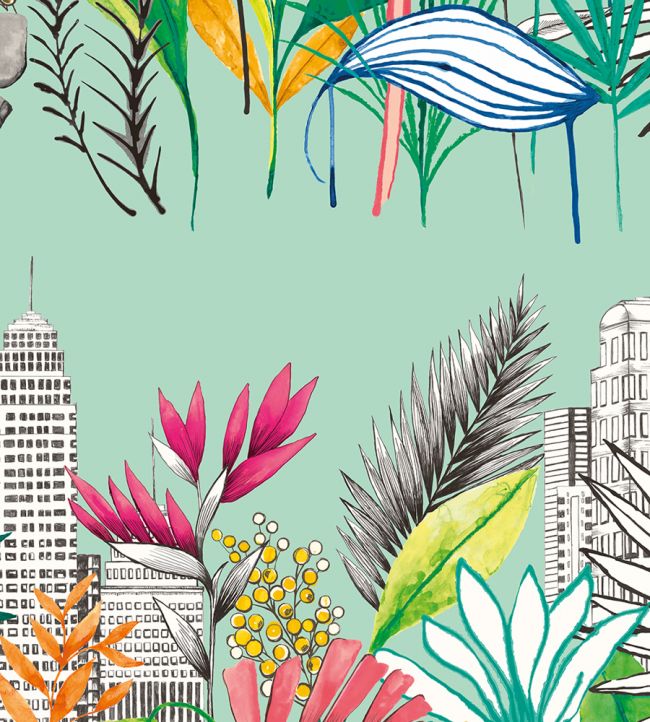 Urban Tropic Nursery Wallpaper - Green