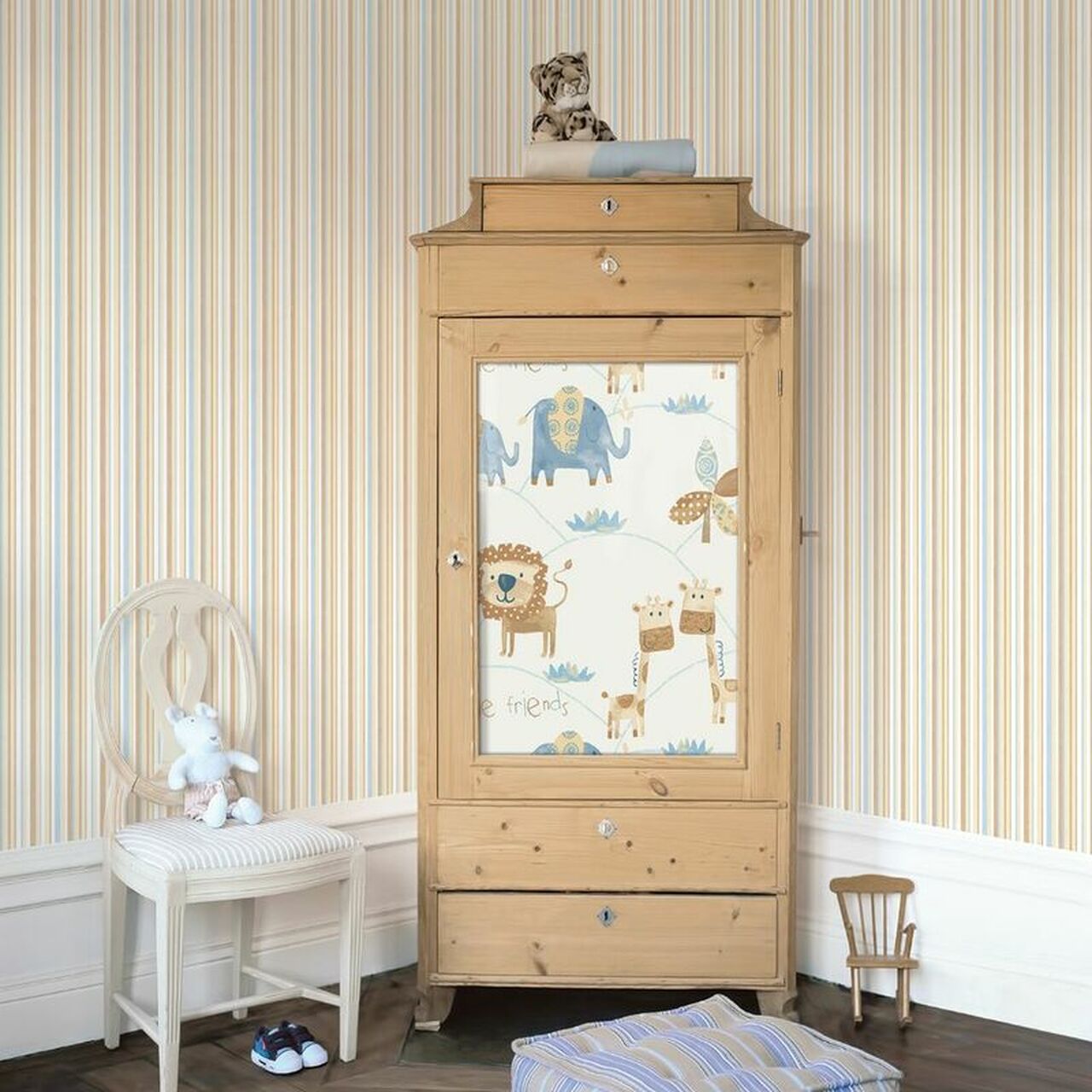 Just 4 Kids 2 Stripe Nursery Room Wallpaper - Sand