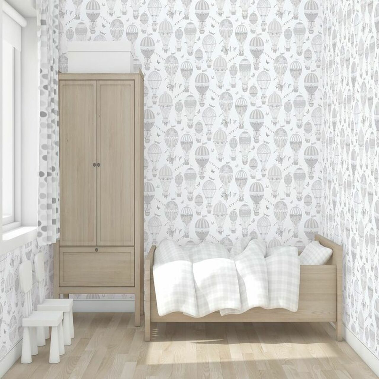 Just 4 Kids 2 Hot Air Balloons Nursery Room Wallpaper - Gray