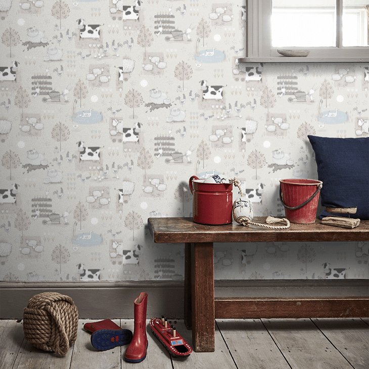 Farmland Nursery Room Wallpaper 2 - Gray