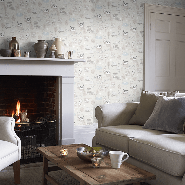 Farmland Nursery Room Wallpaper 3 - Gray