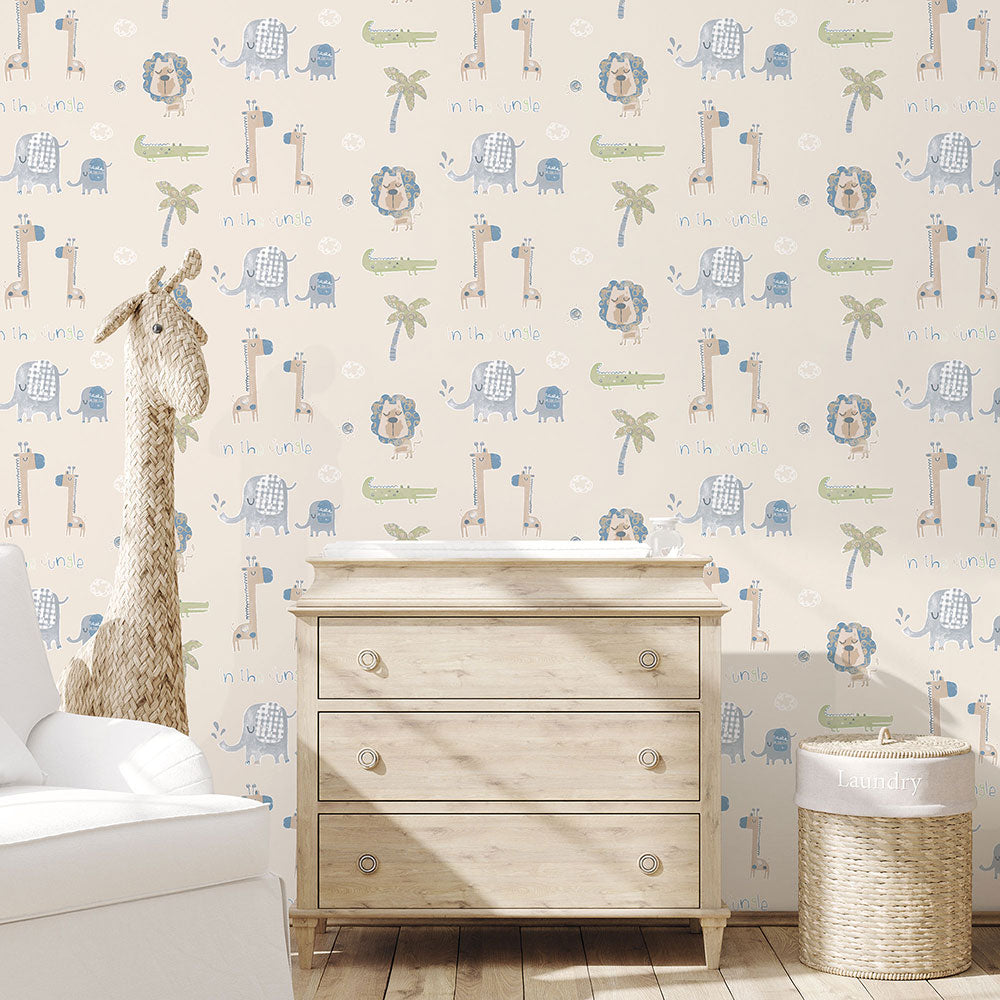 Jungle Friends Nursery Room Wallpaper - Pink