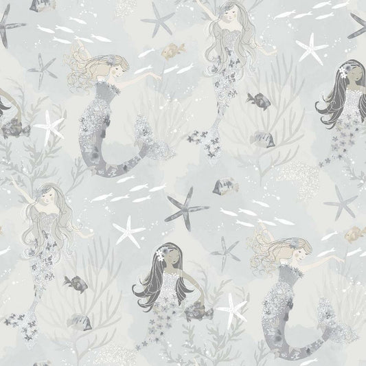 Mermaids Tiny Tots 2 Nursery Wallpaper - Gray
