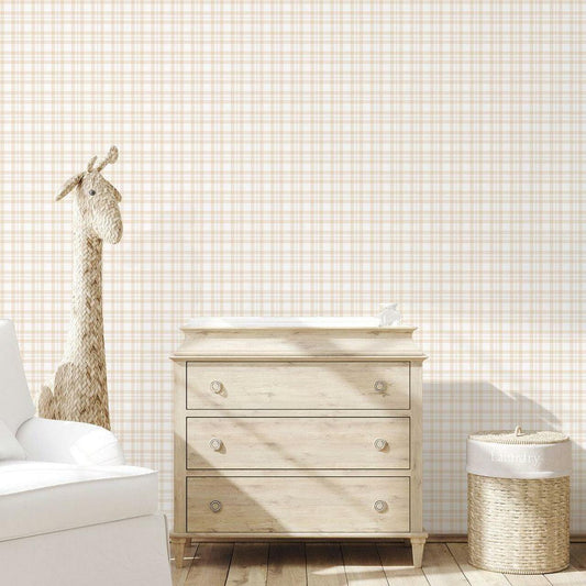 Plaid Tiny Tots 2 Nursery Room Wallpaper - Sand
