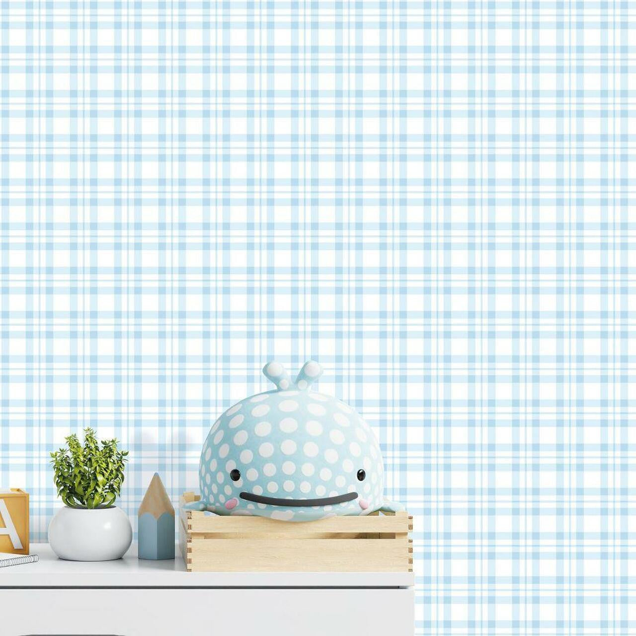 Plaid Tiny Tots 2 Nursery Room Wallpaper - Blue