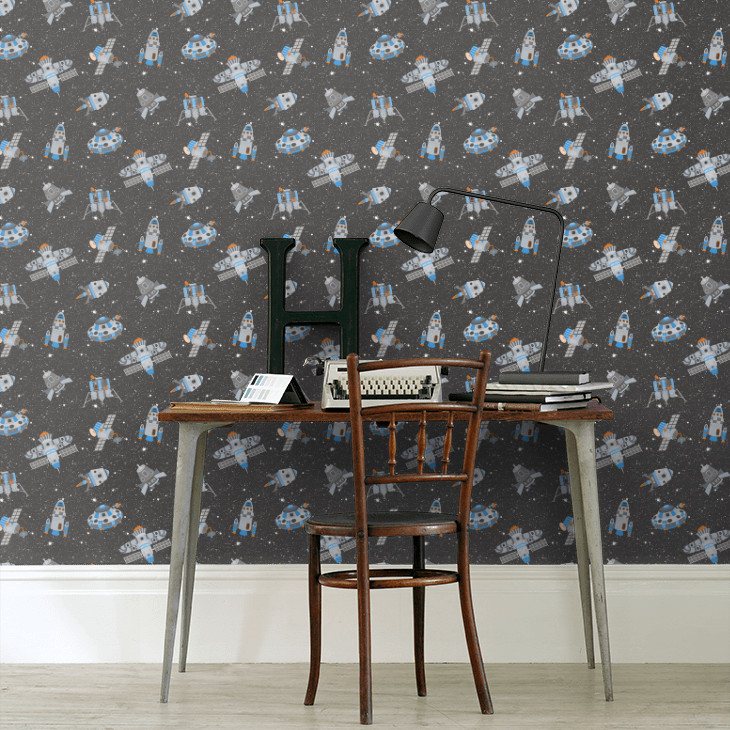 Spaceships Nursery Room Wallpaper 3 - Black