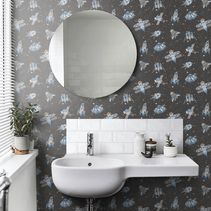 Spaceships Nursery Room Wallpaper 4 - Black